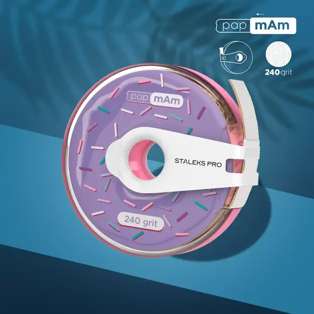 Vienkartinė abrazyvinė juosta užmaunamoms dildėms STALEKS EXPERT 240 gr., plastikiniame dėkle