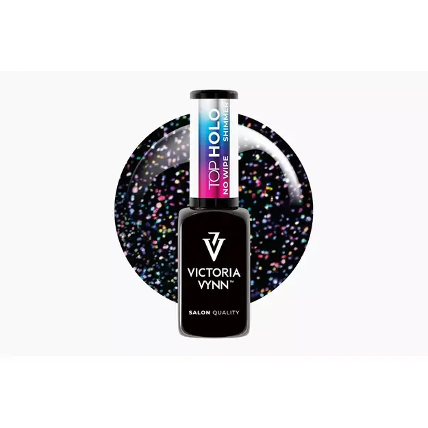 Viršutinis sluoksnis su blizgučiais Victoria Vynn Shimmer Holo No Wipe, 8 ml
