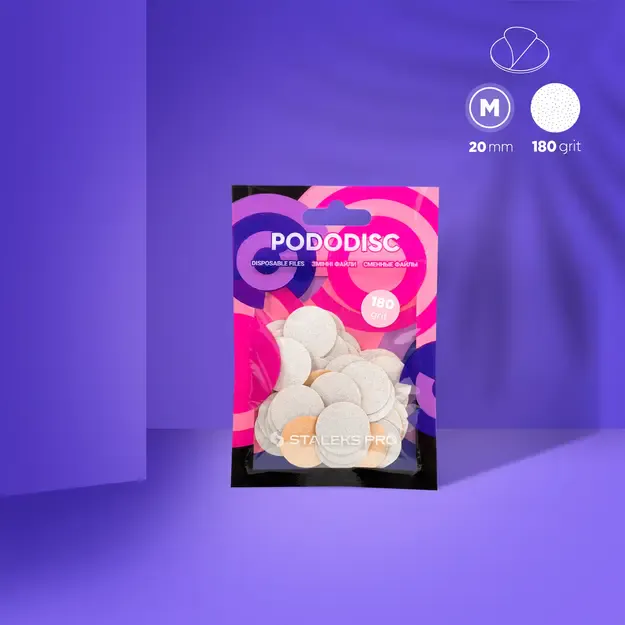 Vienkartiniai balti pododiskų abrazyvai STALEKS EXPERT 180 gr. M dydis, 50 vnt. 